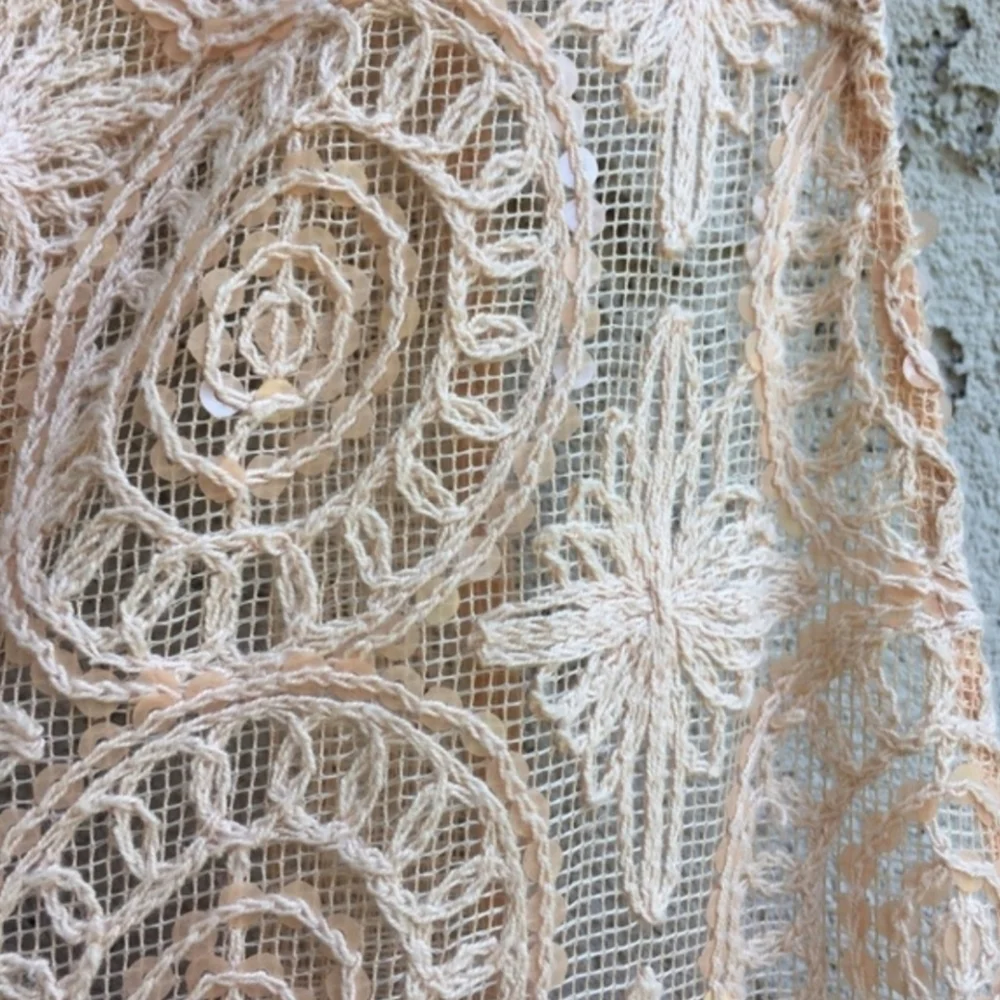 FREE PEOPLE FP Peach Shine Sheer On Maxi Dress Women's Large L Bohemian Lace EUC